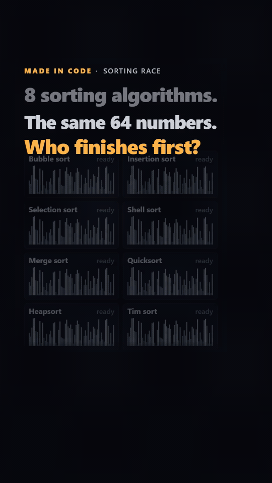 Sorting Race — vertical cut, animated preview